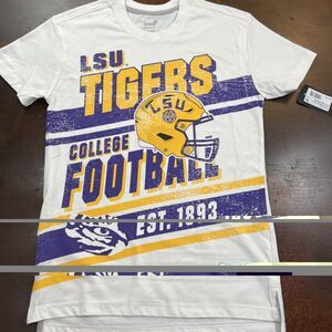 LSU Tigers College Football White Graphic T-Shirt Med 10/12 Youth Cotton NWT Fan